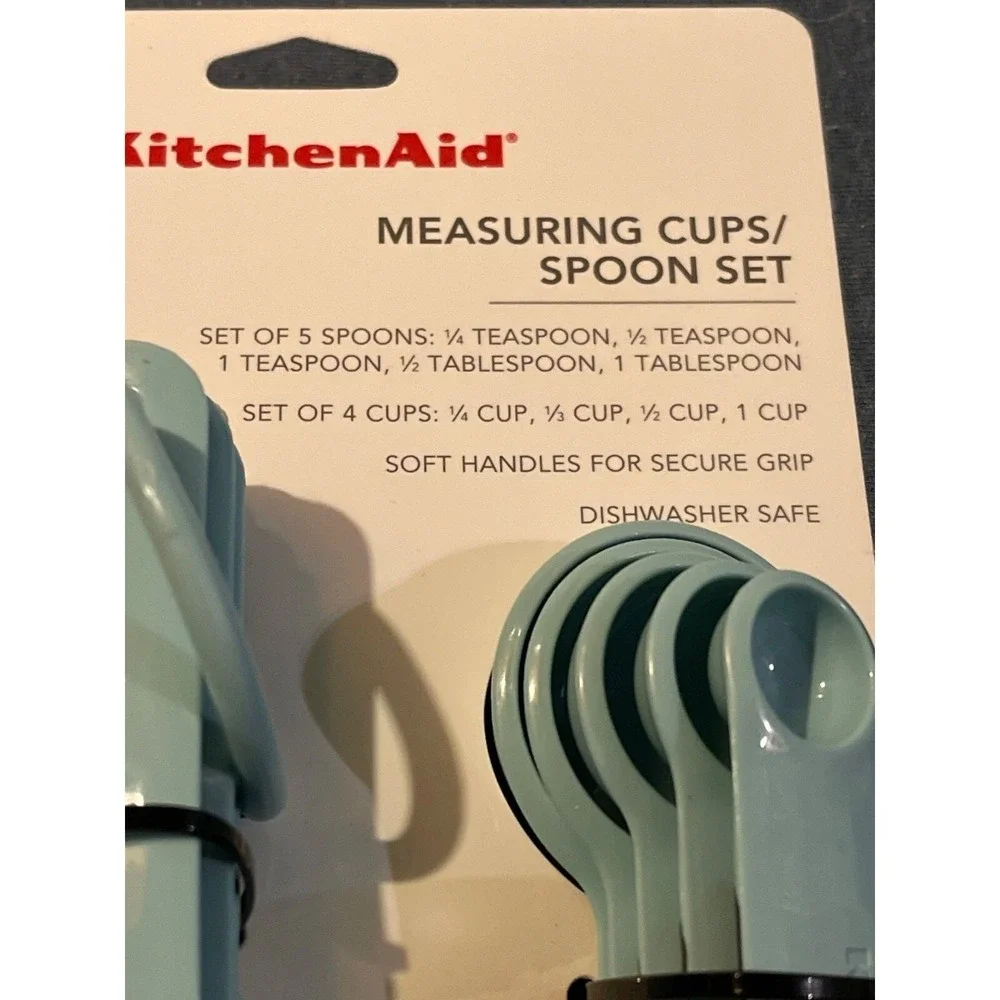 KitchenAid Measuring Cups Spoon‎ Set Aqua Blue Plastic 9pc Dishwasher Safe New